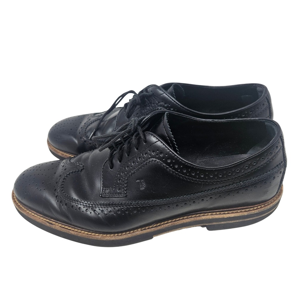 Tods Mens Black Leather Wingtip Brogue Derby Shoes Made in Italy Size 9.5 A - Picture 2 of 9